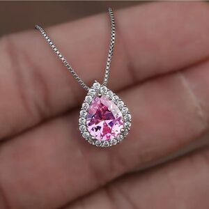 Pink Sapphire Diamond Silver Necklace